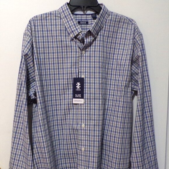 IZod NWT Dress Shirt XL Blue & White Striped - Picture 1 of 5